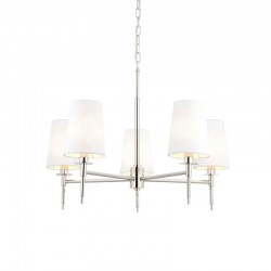 67493-001 Bright Nickel 5 Light Centre Fitting with Vintage White Shades 67493-001 Bright Nickel 5 Light Centre Fitting with Vintage White Shades