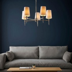 67493-001 Bright Nickel 5 Light Centre Fitting with Vintage White Shades