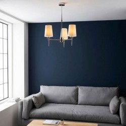 67494-001 Bright Nickel 3 Light Semi Flush with Vintage White Shades