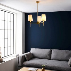 67498-001 Satin Brass 3 Light Semi Flush with Vintage White Shades