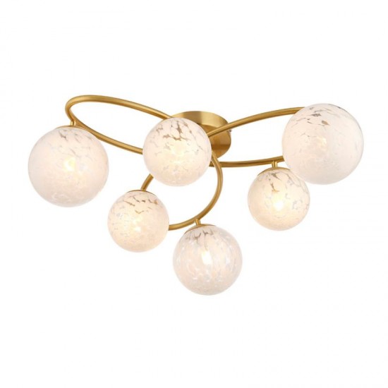 67536-001 Satin Brass 6 Light Ceiling Lamp with Confetti Glasses 67536-001 Satin Brass 6 Light Ceiling Lamp with Confetti Glasses