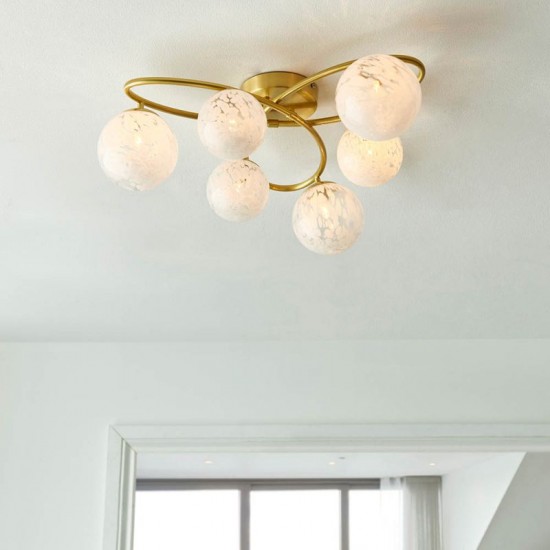 67536-001 Satin Brass 6 Light Ceiling Lamp with Confetti Glasses 67536-001 Satin Brass 6 Light Ceiling Lamp with Confetti Glasses