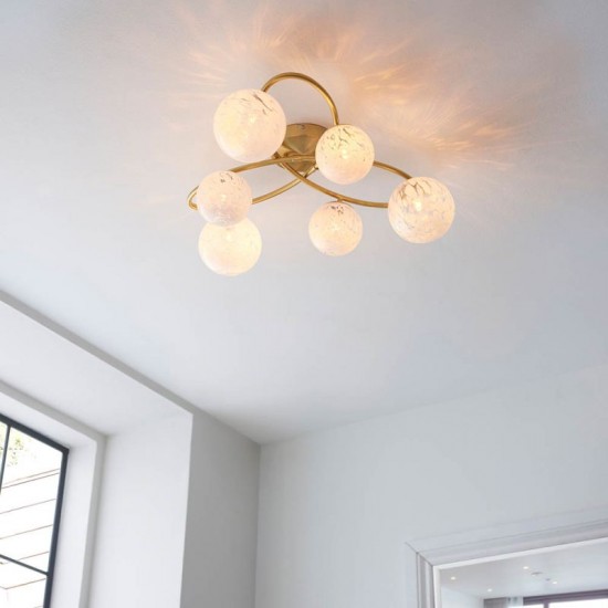 67536-001 Satin Brass 6 Light Ceiling Lamp with Confetti Glasses 67536-001 Satin Brass 6 Light Ceiling Lamp with Confetti Glasses