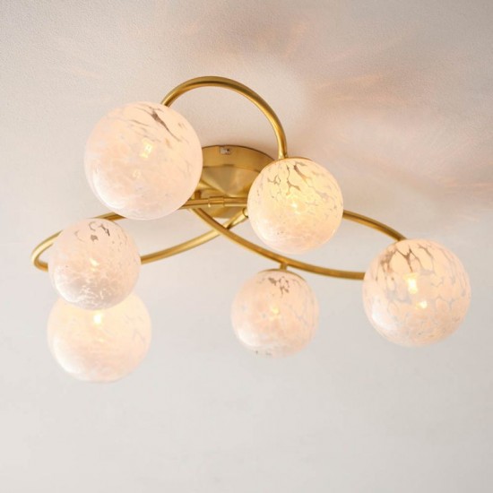 67536-001 Satin Brass 6 Light Ceiling Lamp with Confetti Glasses 67536-001 Satin Brass 6 Light Ceiling Lamp with Confetti Glasses