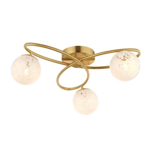 67538-001 Satin Brass 3 Light Ceiling Lamp with Confetti Glasses 67538-001 Satin Brass 3 Light Ceiling Lamp with Confetti Glasses