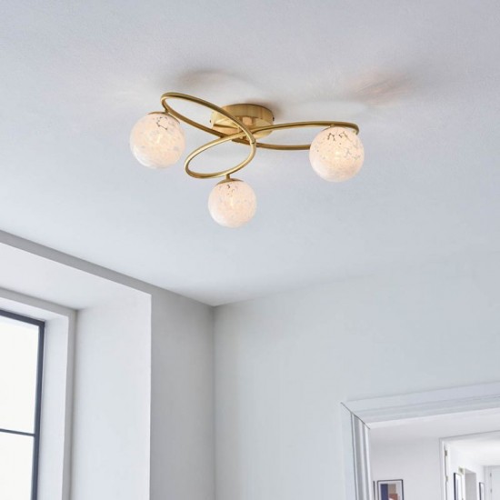 67538-001 Satin Brass 3 Light Ceiling Lamp with Confetti Glasses 67538-001 Satin Brass 3 Light Ceiling Lamp with Confetti Glasses