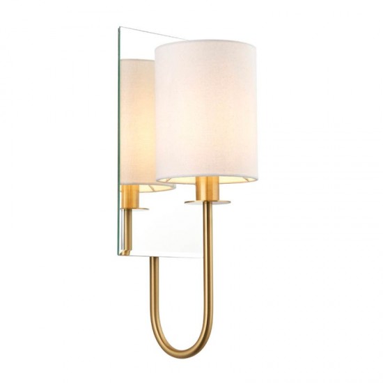 67547-100 Mirrored Satin Brass Wall Light with Vintage White Shade