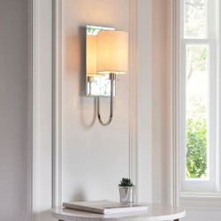 67548-001 Mirrored Bright Nickel Wall Light with Vintage White Shade