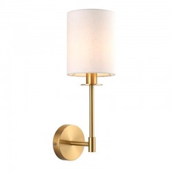 67549-001 Satin Gold Wall Light with Vintage White Shade 67549-001 Satin Gold Wall Light with Vintage White Shade