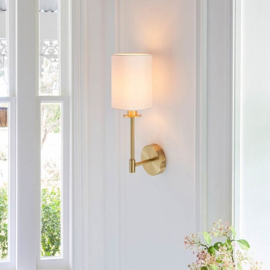 67549-001 Satin Gold Wall Light with Vintage White Shade