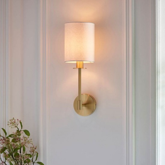 67549-001 Satin Gold Wall Light with Vintage White Shade