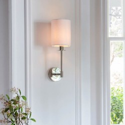 67550-001 Bright Nickel Wall Light with Vintage White Shade