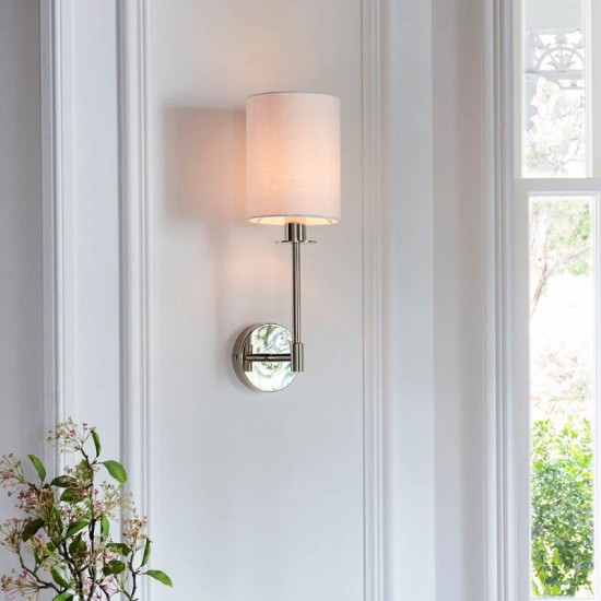 67550-100 Bright Nickel Wall Light with Vintage White Shade