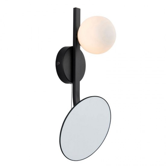 67554-100 Black Wall Lamp with Mirror and Opal Glass