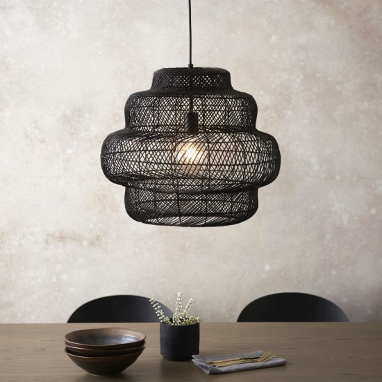 67532-001 Matt Black Pendant with Black Rattan Shade