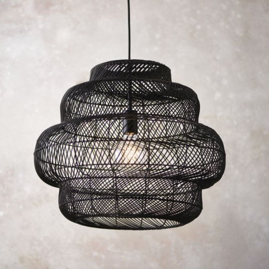 67532-001 Matt Black Pendant with Black Rattan Shade