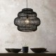 67532-001 Matt Black Pendant with Black Rattan Shade