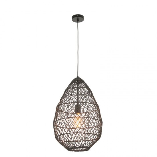 67533-001 Matt Black Pendant with Black Rattan Shade