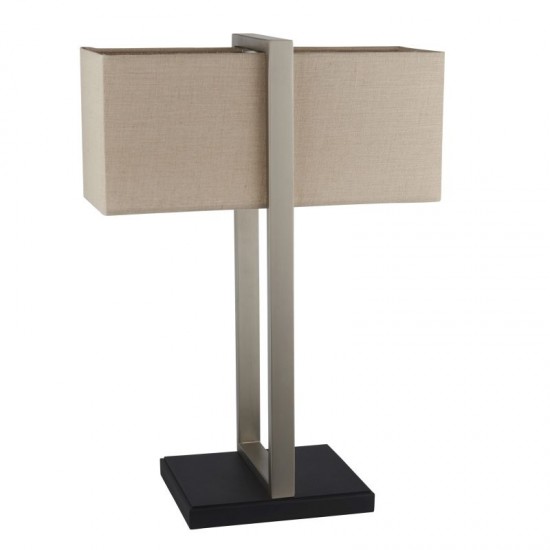 64827-100 Satin Nickel & Black Table Lamp with Natural Linen Shade