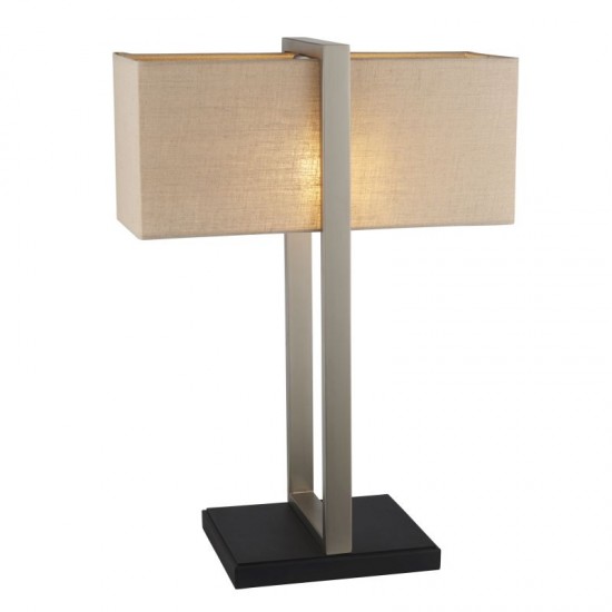 64827-100 Satin Nickel & Black Table Lamp with Natural Linen Shade