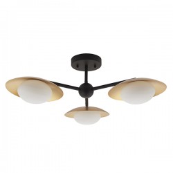 63747-001 Gold & Bronze 3 Light Semi Flush with White Glasses 63747-001 Gold & Bronze 3 Light Semi Flush with White Glasses