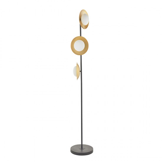 63751-100 Gold & Bronze 3 Light Floor Lamp with White Glasses
