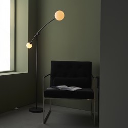 63761-001 Matt Black 2 Light Floor Lamp with White Glasses 63761-001 Matt Black 2 Light Floor Lamp with White Glasses
