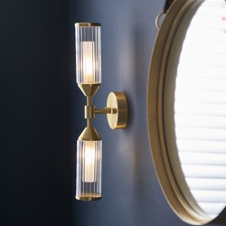 63765-001 Satin Brass 2 Light Wall Lamp with Ribbed Glasses 63765-001 Satin Brass 2 Light Wall Lamp with Ribbed Glasses