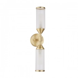 63765-001 Satin Brass 2 Light Wall Lamp with Ribbed Glasses 63765-001 Satin Brass 2 Light Wall Lamp with Ribbed Glasses