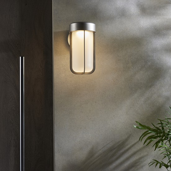 63774-100 Outdoor Brushed Silver LED Wall Lamp with Frosted Glass