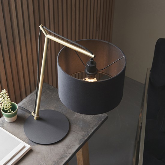 63784-100 Matt Brass Table Lamp with Black Shade