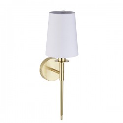 63805-001 Satin Brass Wall Lamp with Vintage White Shade 63805-001 Satin Brass Wall Lamp with Vintage White Shade