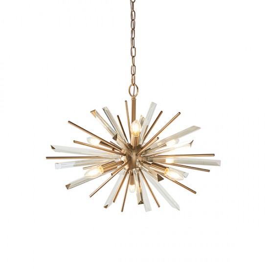 63813-001 Antique Brass 6 Light Sputnik Pendant with Champagne Crystal