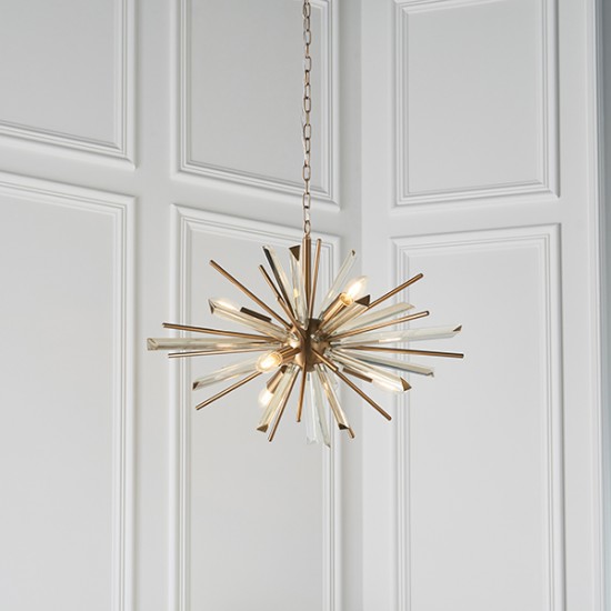 63813-001 Antique Brass 6 Light Sputnik Pendant with Champagne Crystal