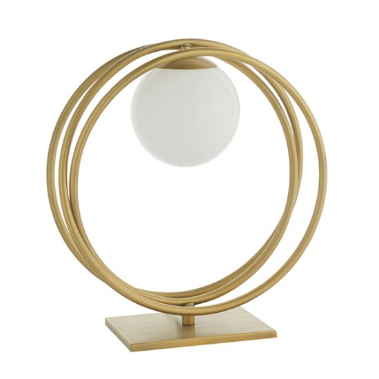 63827-100 Brushed Gold Table Lamp with White Glass