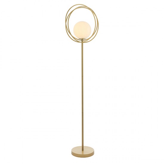 63828-100 Brushed Gold Floor Lamp with White Glass