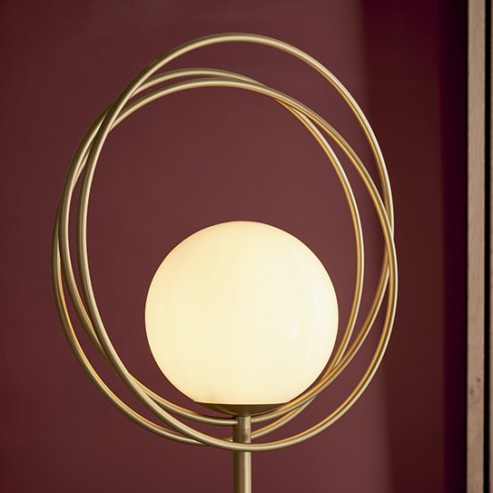 63828-100 Brushed Gold Floor Lamp with White Glass