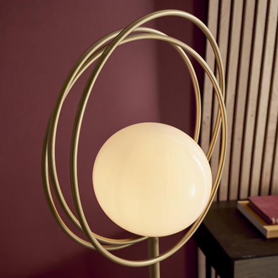 63828-100 Brushed Gold Floor Lamp with White Glass