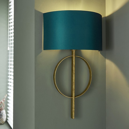 63845-100 Antique Gold Wall Lamp with Teal Satin Shade 63845-100 Antique Gold Wall Lamp with Teal Satin Shade