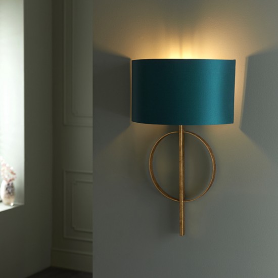 63845-100 Antique Gold Wall Lamp with Teal Satin Shade 63845-100 Antique Gold Wall Lamp with Teal Satin Shade