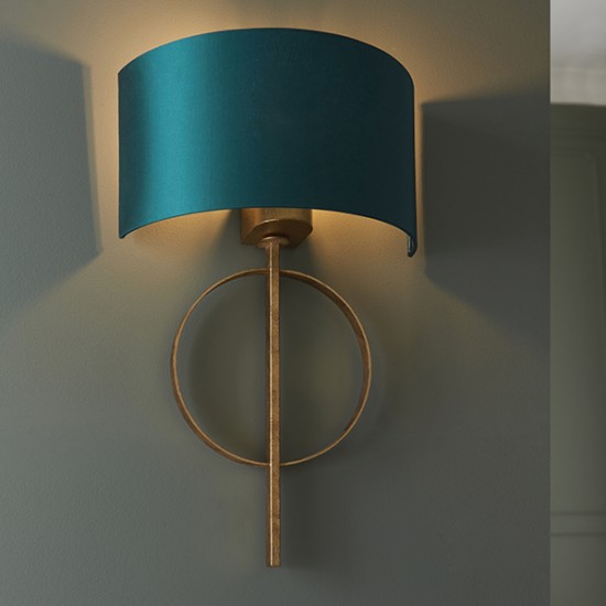 63845-100 Antique Gold Wall Lamp with Teal Satin Shade 63845-100 Antique Gold Wall Lamp with Teal Satin Shade