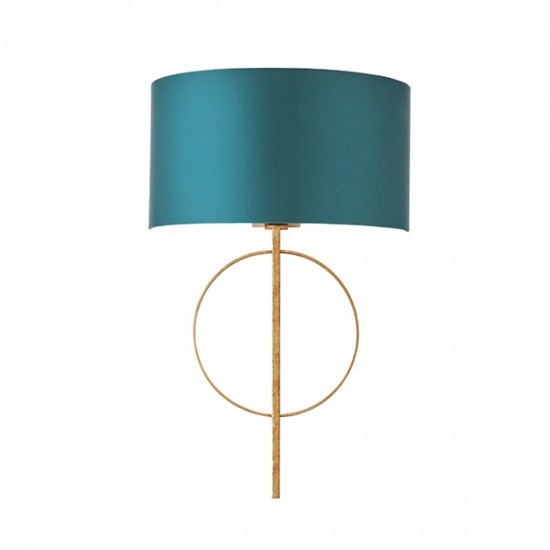 63845-100 Antique Gold Wall Lamp with Teal Satin Shade 63845-100 Antique Gold Wall Lamp with Teal Satin Shade