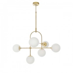 63849-001 Antique Brass 6 Light Centre Fitting with White Glasses 63849-001 Antique Brass 6 Light Centre Fitting with White Glasses
