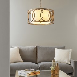 63868-001 Brushed Gold 4 Light Pendant with White Fabric Shade