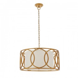 63868-001 Brushed Gold 4 Light Pendant with White Fabric Shade 63868-001 Brushed Gold 4 Light Pendant with White Fabric Shade