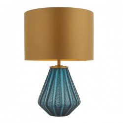 63889-001 Turquoise Glass Table Lamp with Gold Satin Shade