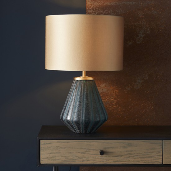 63889-100 Turquoise Glass Table Lamp with Gold Satin Shade 63889-100 Turquoise Glass Table Lamp with Gold Satin Shade