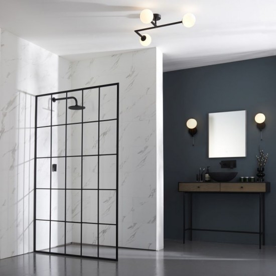 64844-100 Bathroom Black Wall Lamp with Opal Glass
