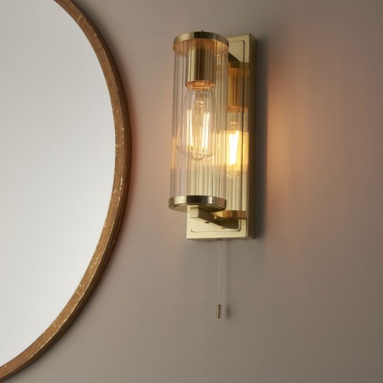 64841-100 Satin Brass Wall Lamp with Clear Ribbed Glass