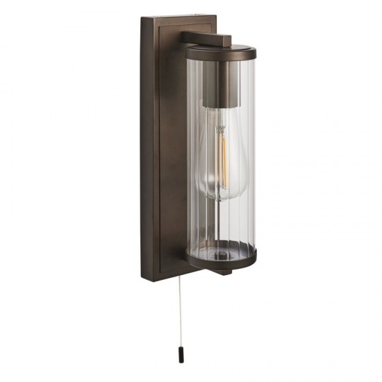 64842-100 Dark Bronze Wall Lamp with Clear Ribbed Glass